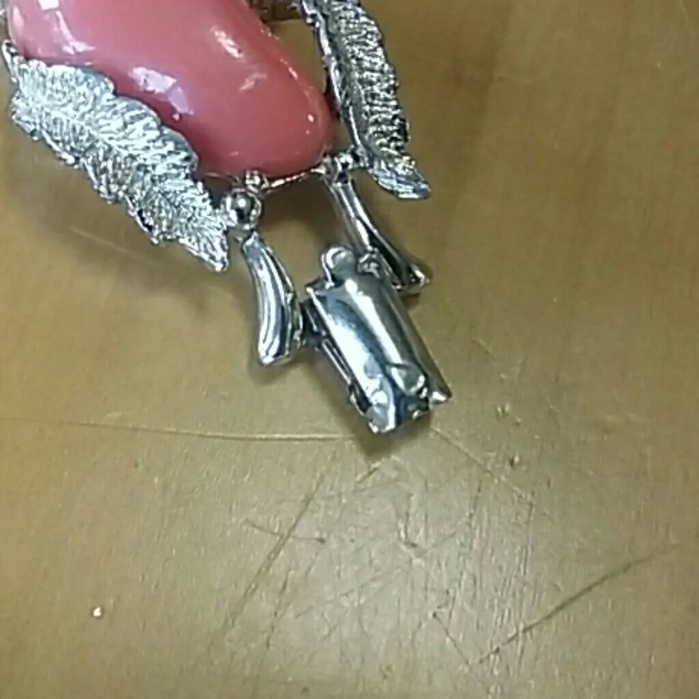 Vintage Unique Bracelet Coral Resin Stones With Pearl And Silver Accents